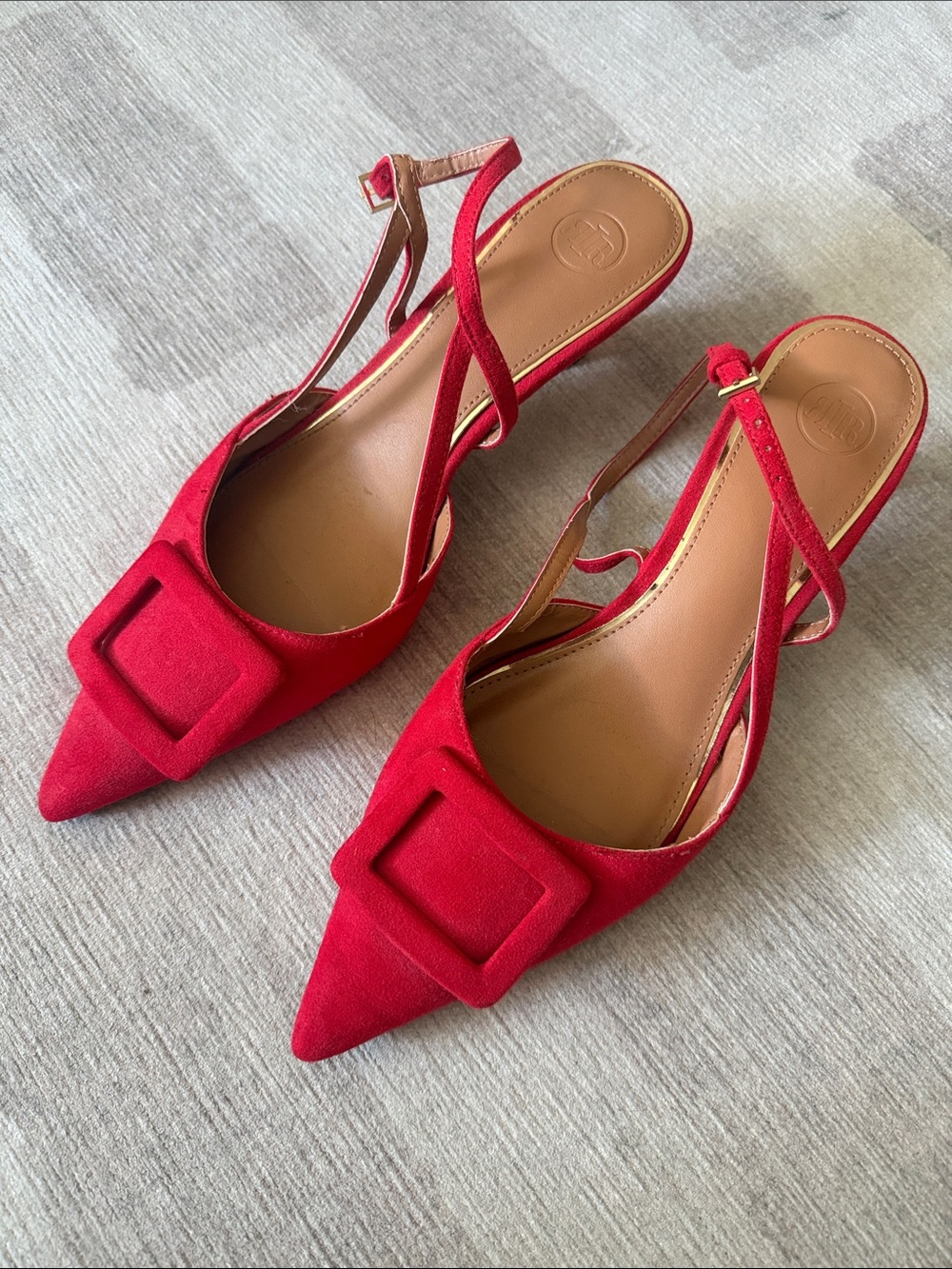 River island Red suede Pointed Slingback mules with Buckle